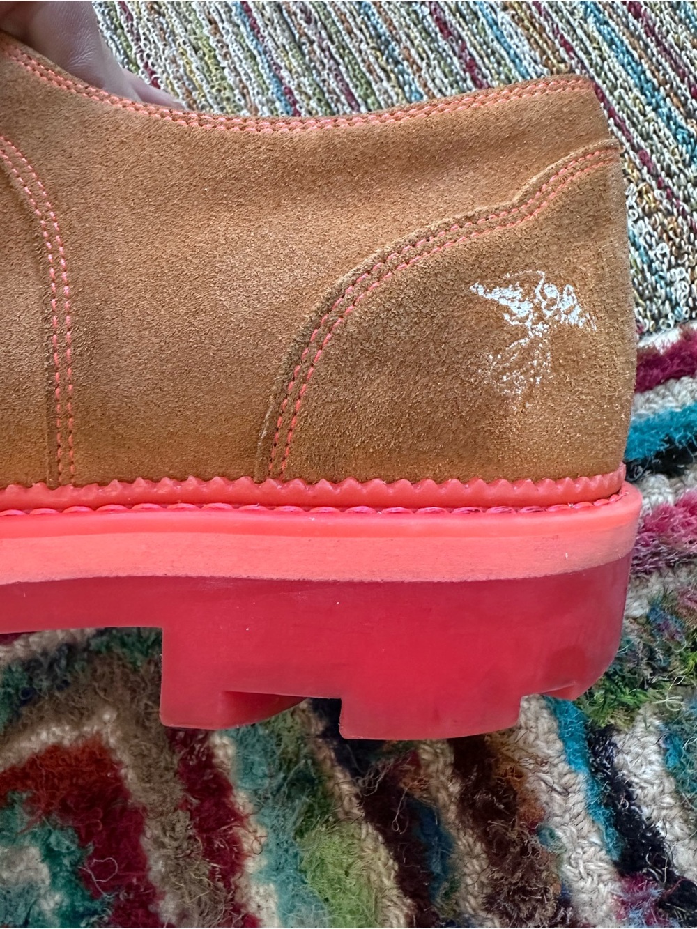 Fluevog 7th Heaven Derby Swirl suede lace-up derby shoe orange/pink -11.5 - Picture 13 of 16